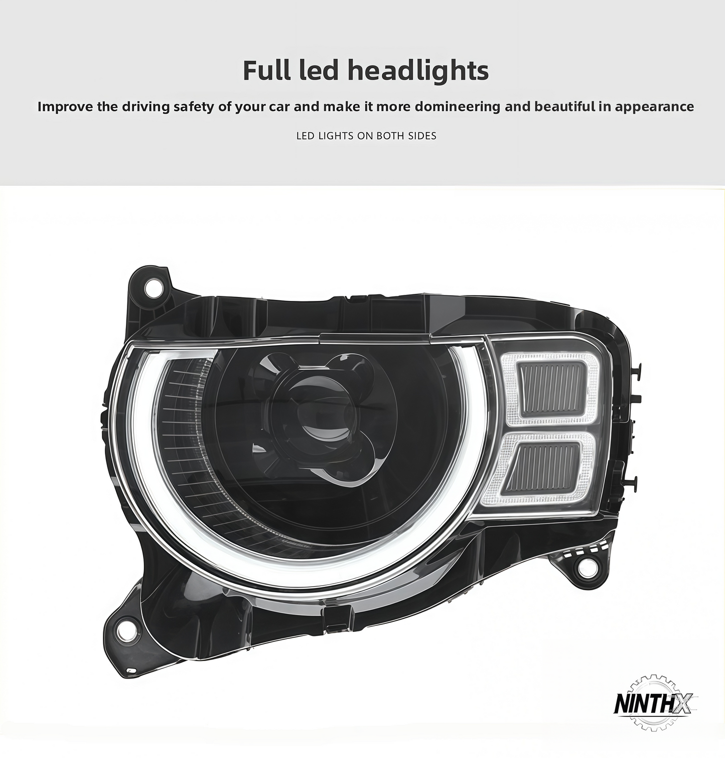 Plug-and-play front headlamp replacement fits Defender L663 90/110/130, fitment view