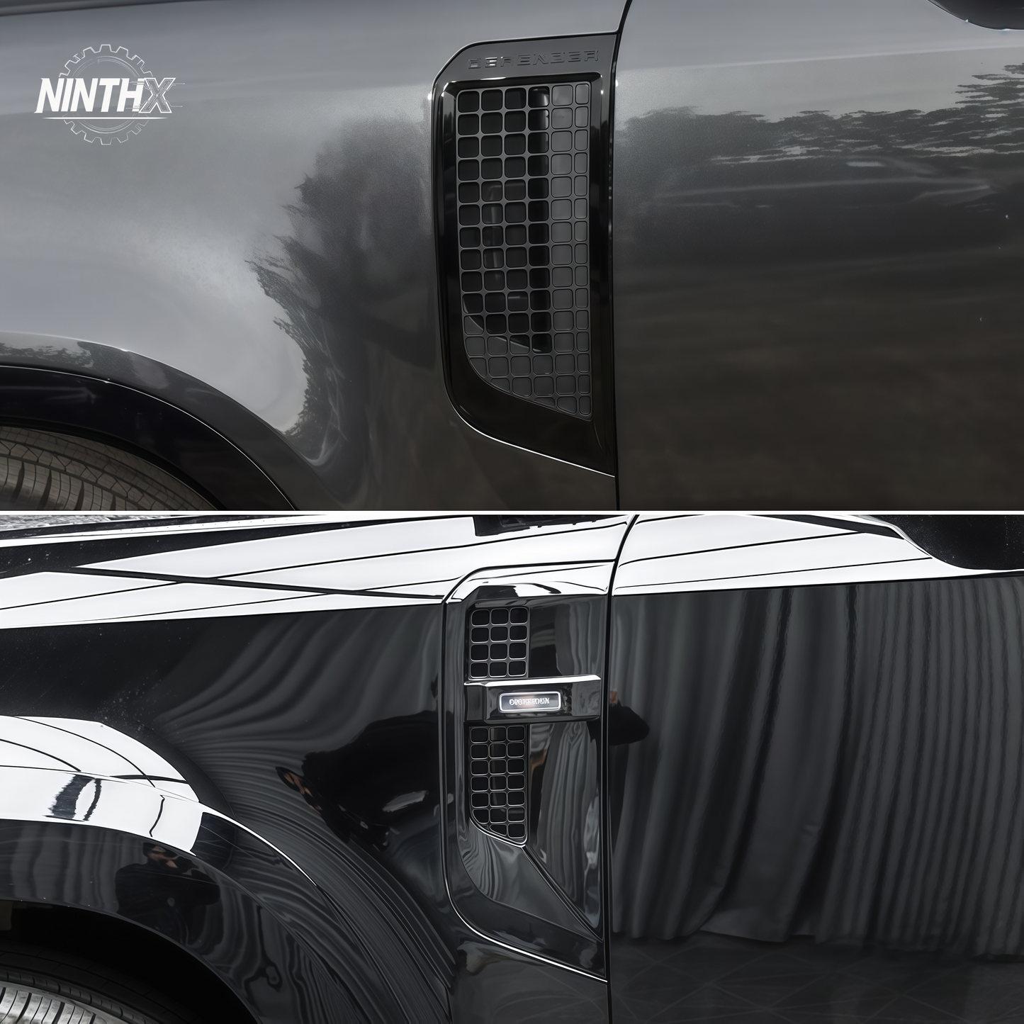 Direct-replacement side air scoop louvers fits Defender L663 90/110/130, fitment view