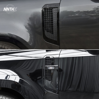Direct-replacement side air scoop louvers fits Defender L663 90/110/130, fitment view