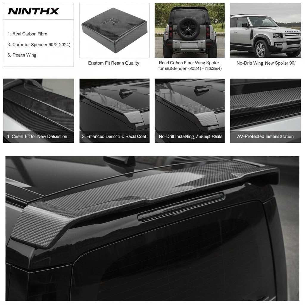 Gloss-black aerodynamic rear deflector spoiler fits Defender L663 90/110/130, fitment view