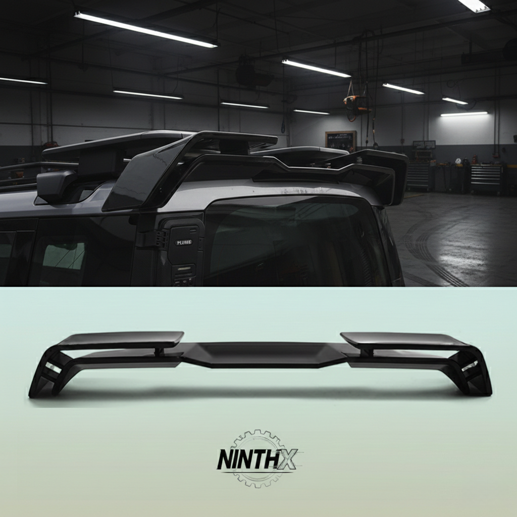 Double-layer dual-wing rear roof spoiler for Defender L663 90/110/130, installed view