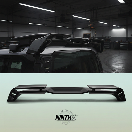 Double-layer dual-wing rear roof spoiler for Defender L663 90/110/130, installed view