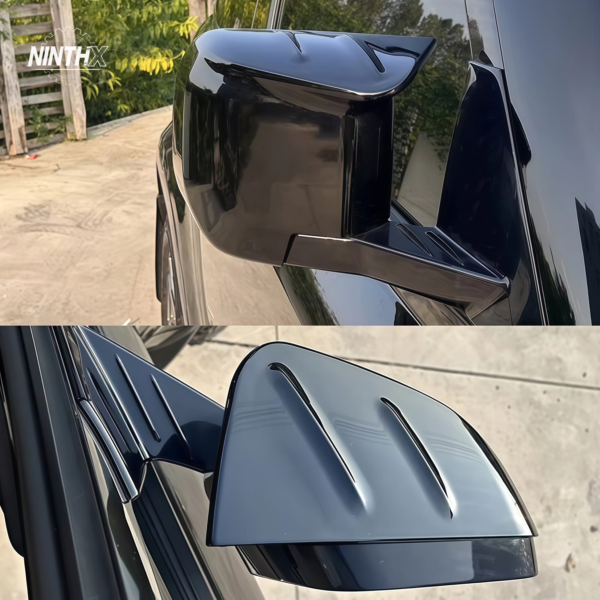 Scratch-resistant aerodynamic mirror trim, side profile