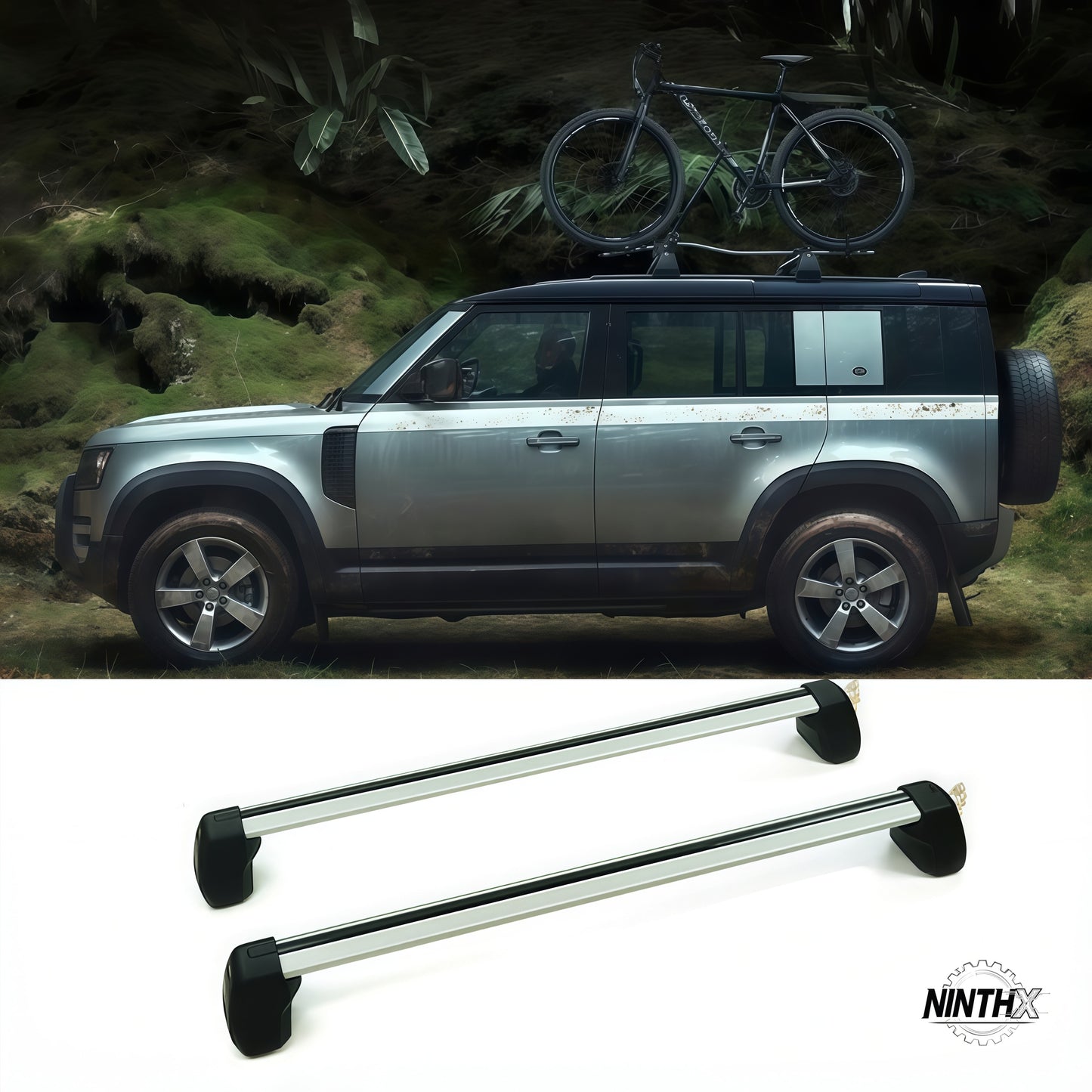 150kg-rated overlanding cargo crossbars fits Defender 90/110 L663, fitment view