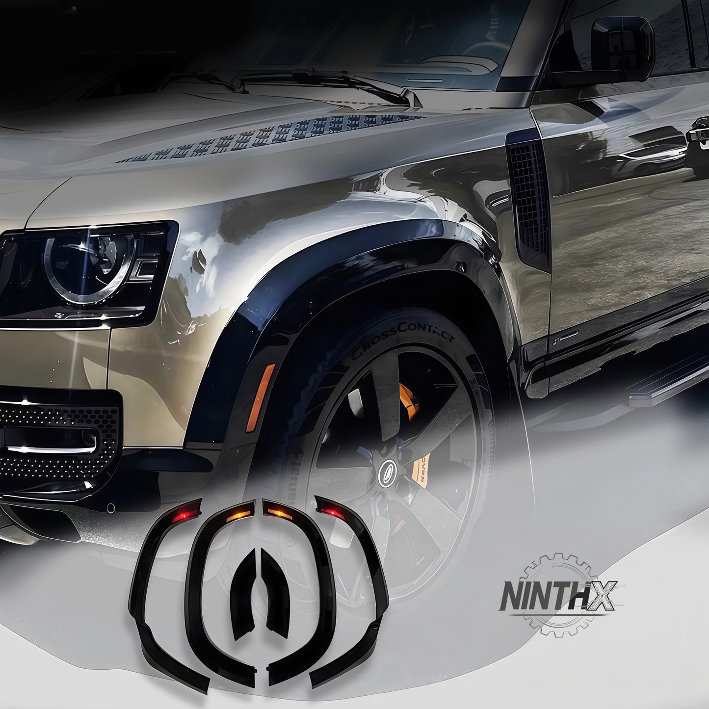 Aggressive scratch-resistant wheel arches fits Defender 90/110 L663, fitment view