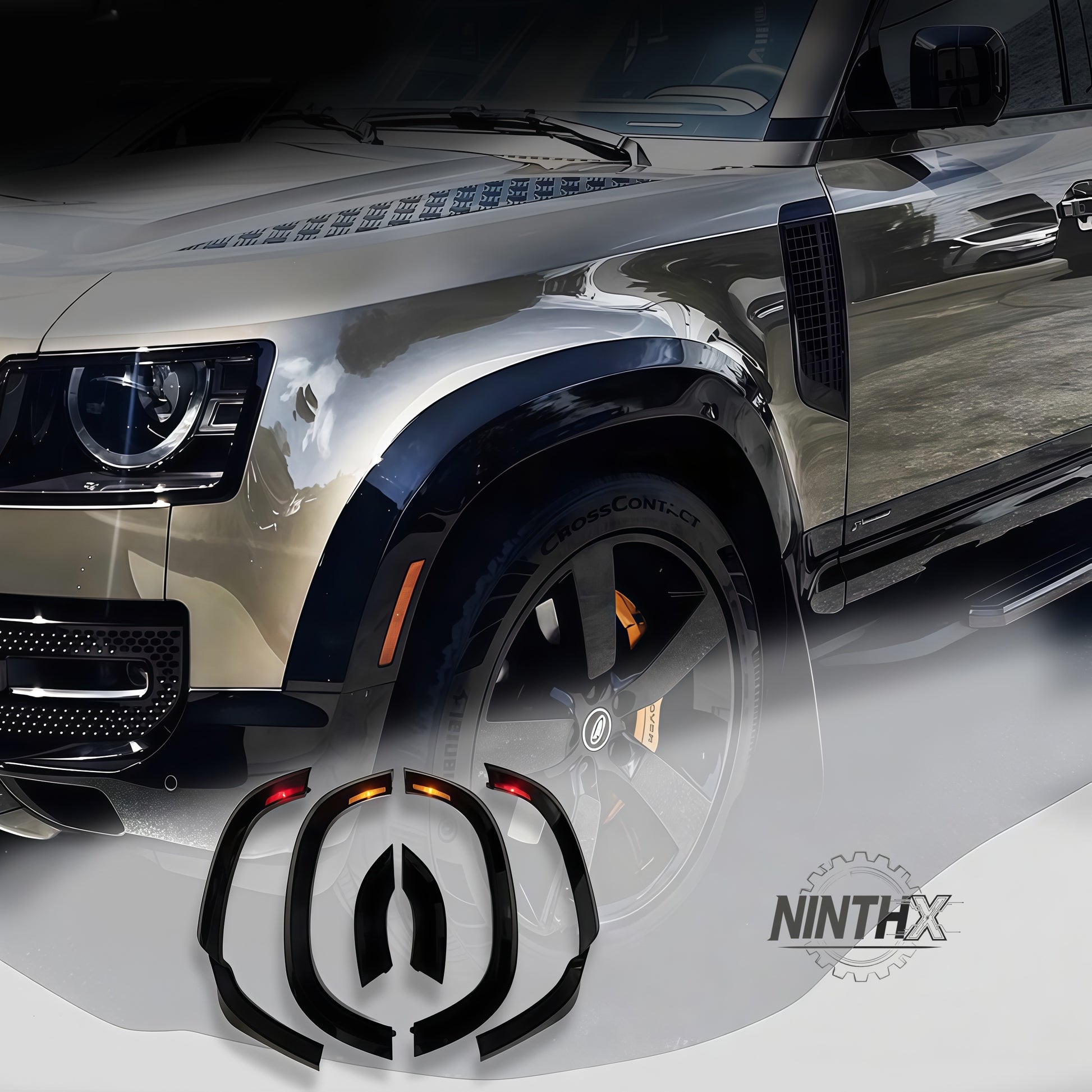 Aggressive scratch-resistant wheel arches fits Defender 90/110 L663, fitment view