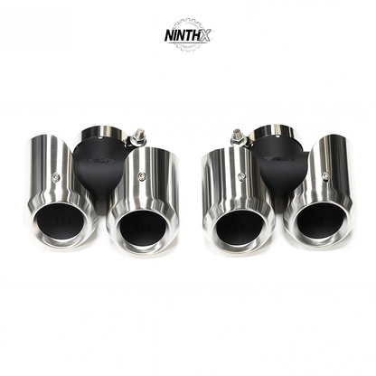 Bolt-on quad muffler tip replacement fits Defender L663 90/110/130, fitment view