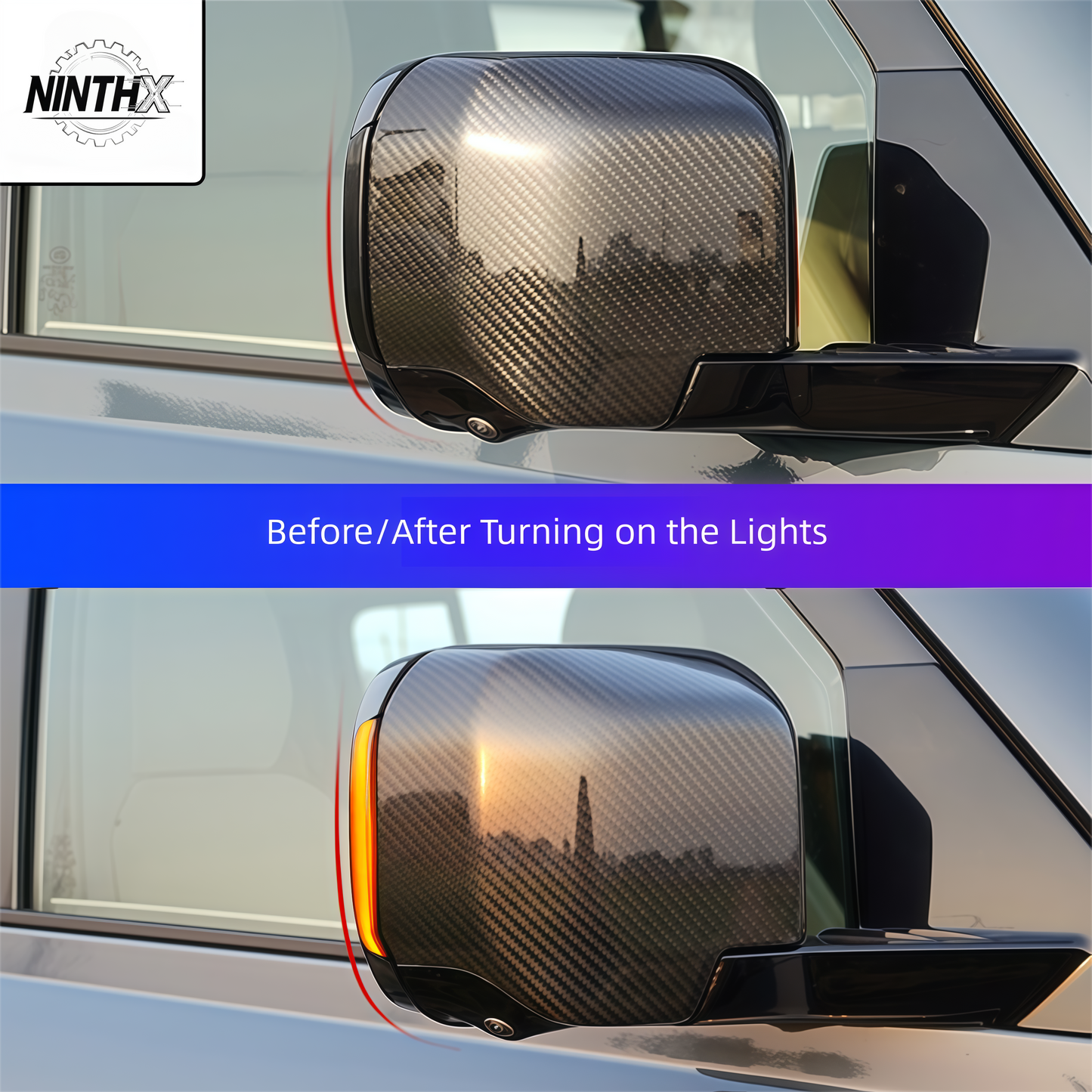 High-visibility amber LED mirror indicator, side profile