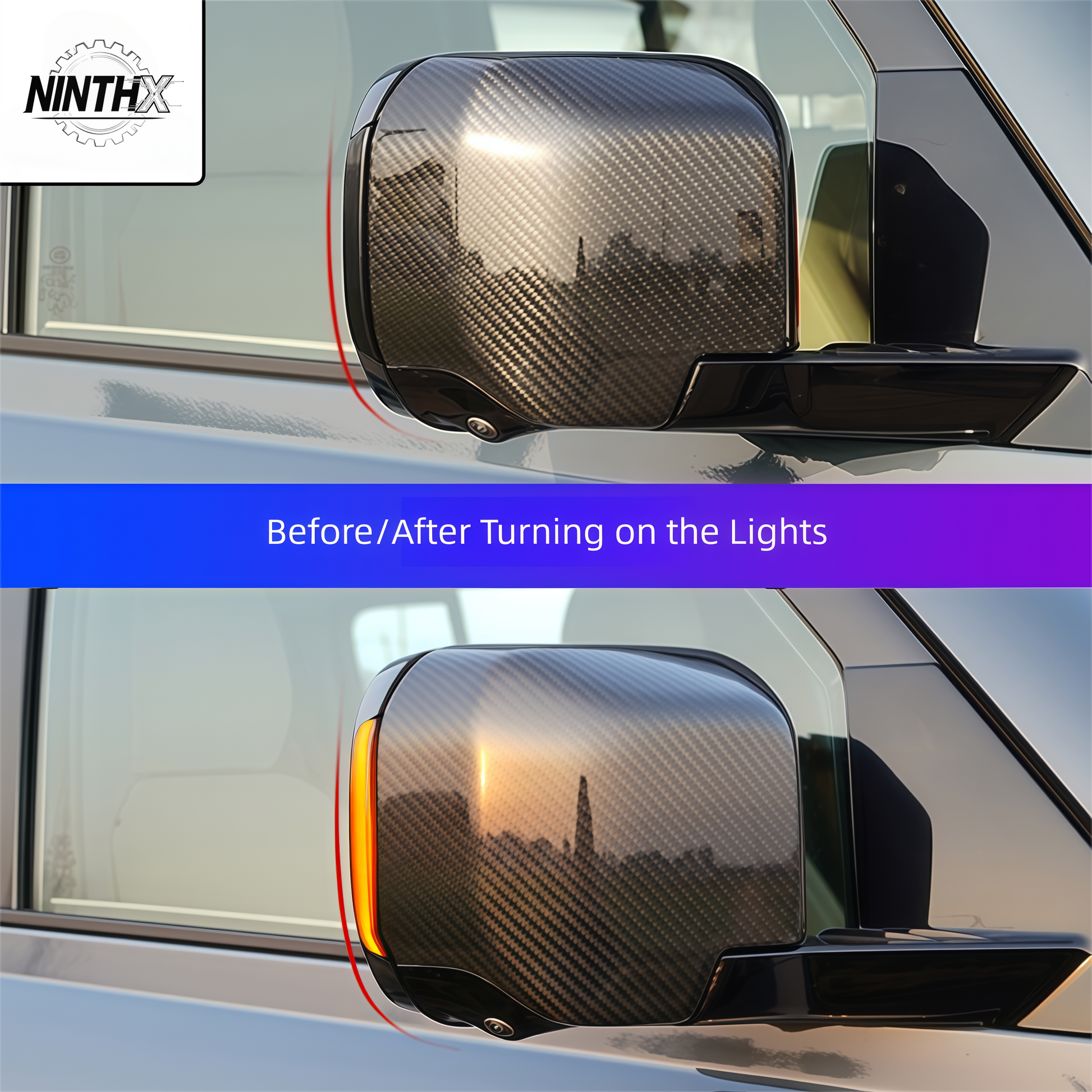 High-visibility amber LED mirror indicator, side profile
