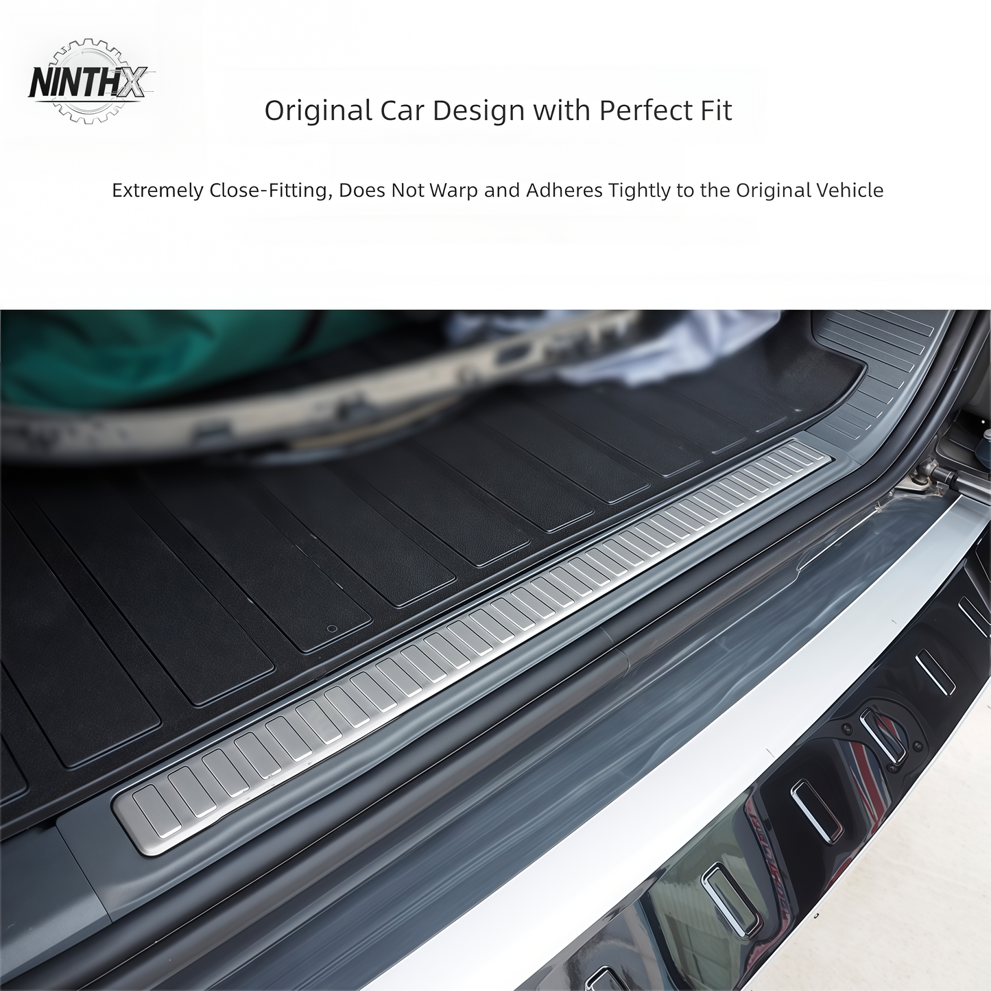 Easy-install interior trunk sill cover, side profile