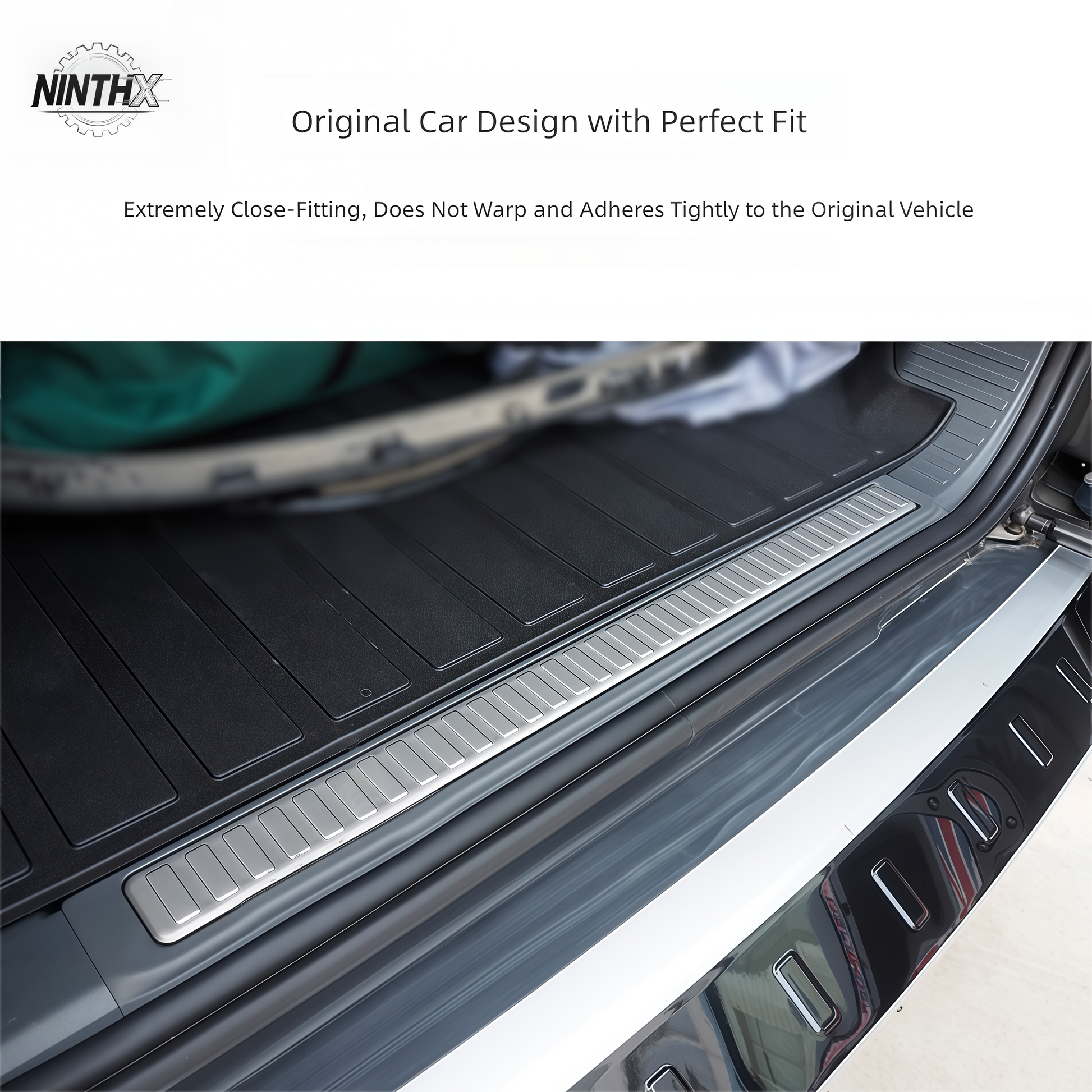 Easy-install interior trunk sill cover, side profile