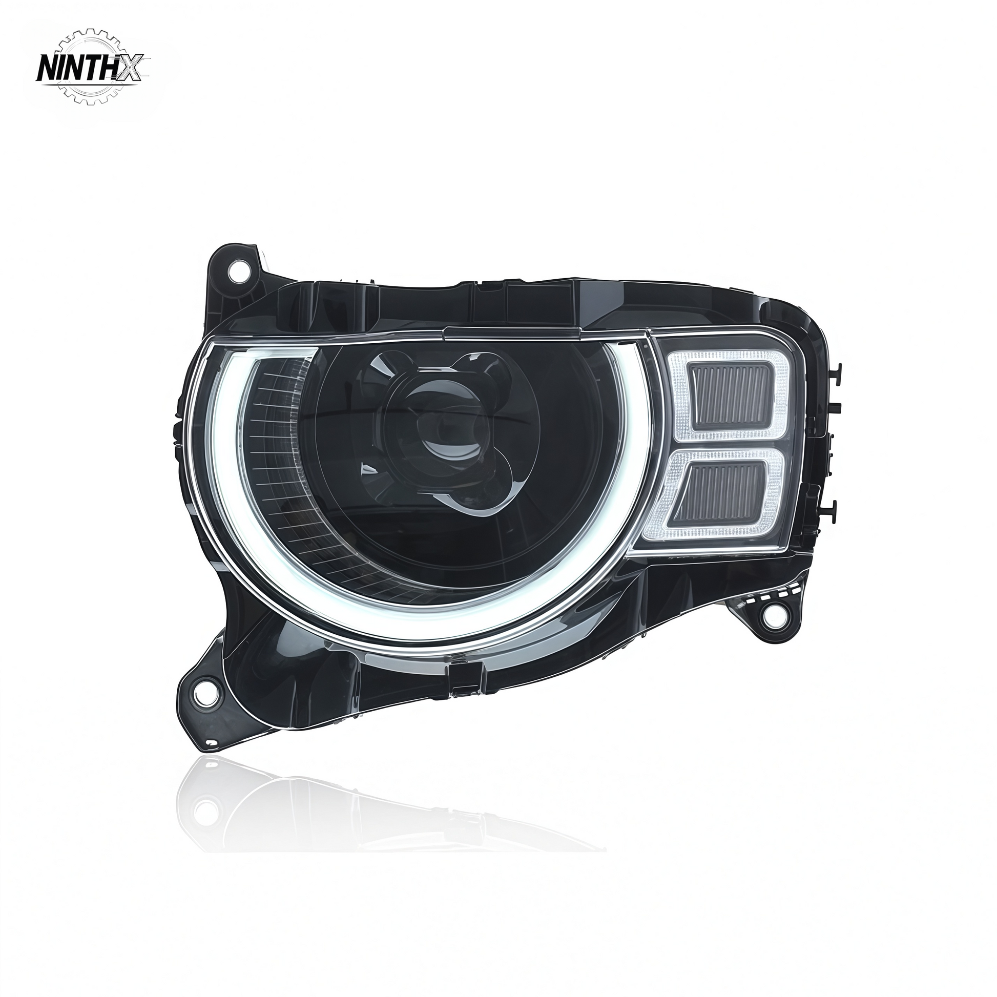 Direct-fit Defender LED headlight assembly, finish detail