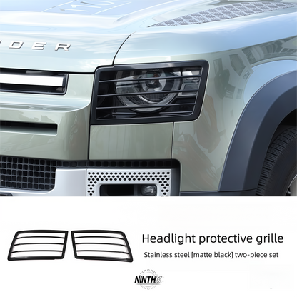 Matte-black front light protection shields, side profile