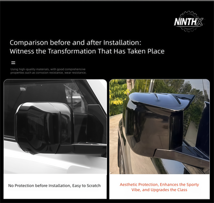 Gloss-black horn-style wing mirror caps, detail view