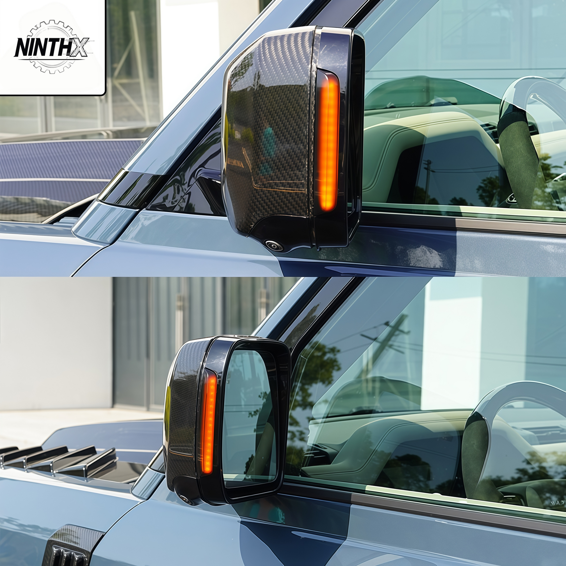 Sequential LED wing side mirror indicators, detail view