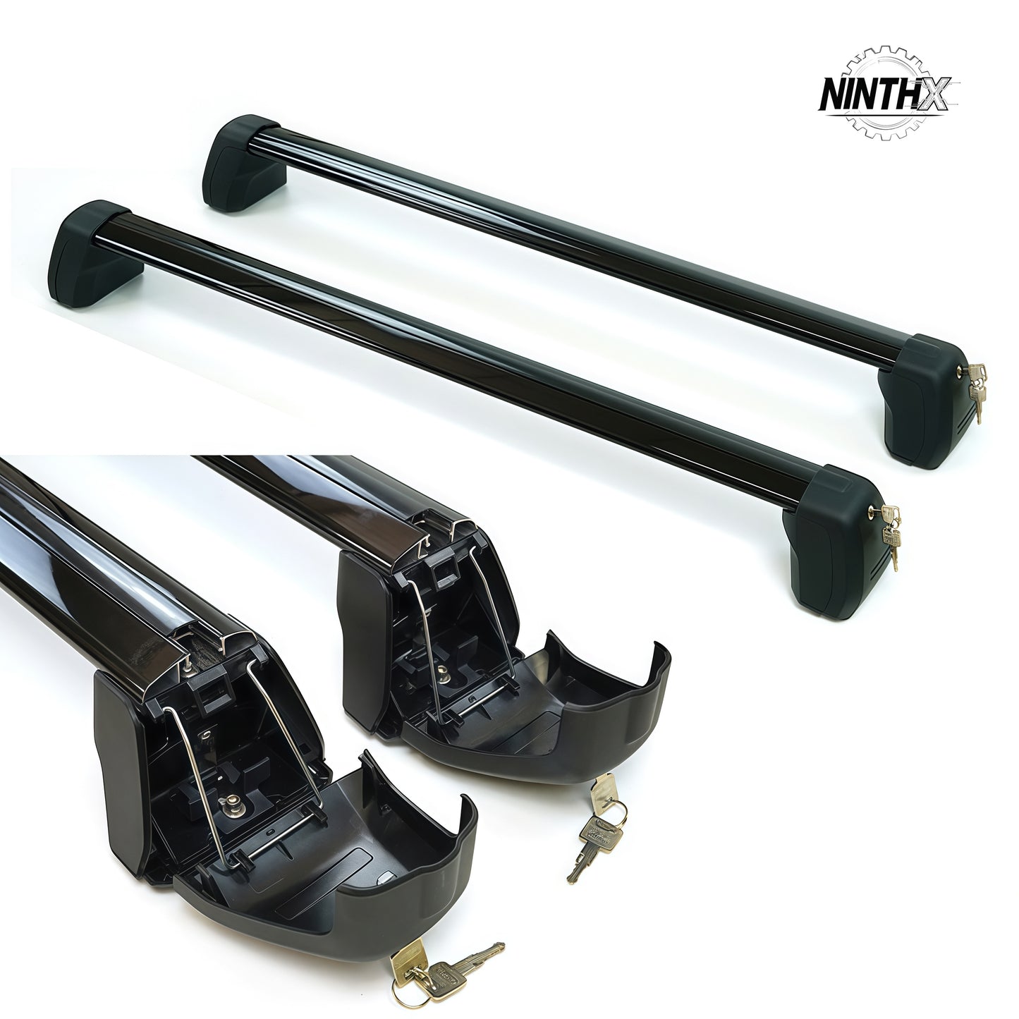 Heavy-duty aluminum roof rack cross bars, detail view