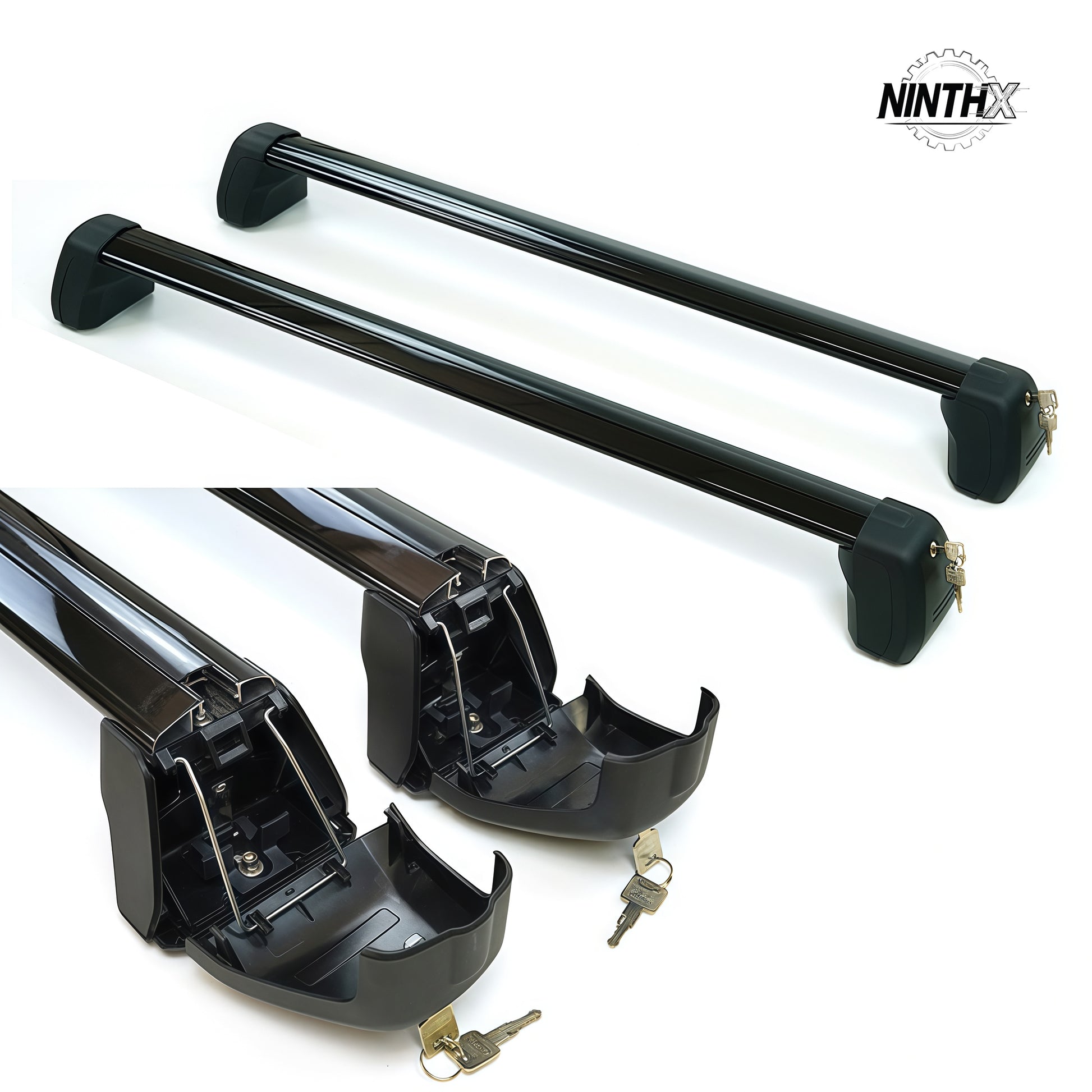 Heavy-duty aluminum roof rack cross bars, detail view