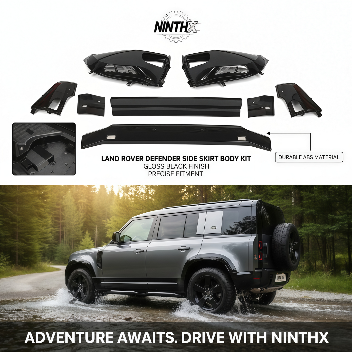 Sport lower body moulding upgrade mounted on Defender L663 90/110/130