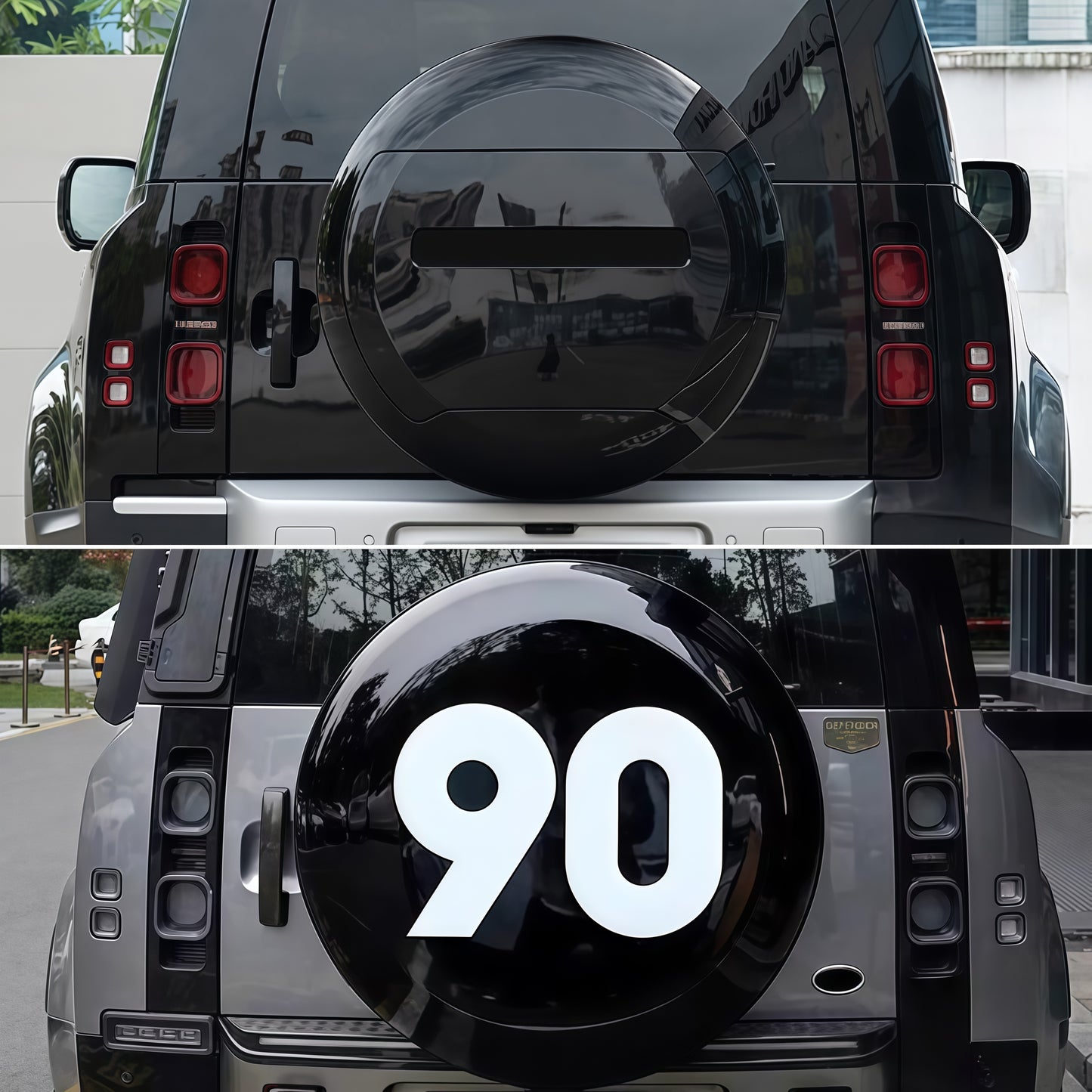 Kahn-style hard-shell spare tire cover, detail view