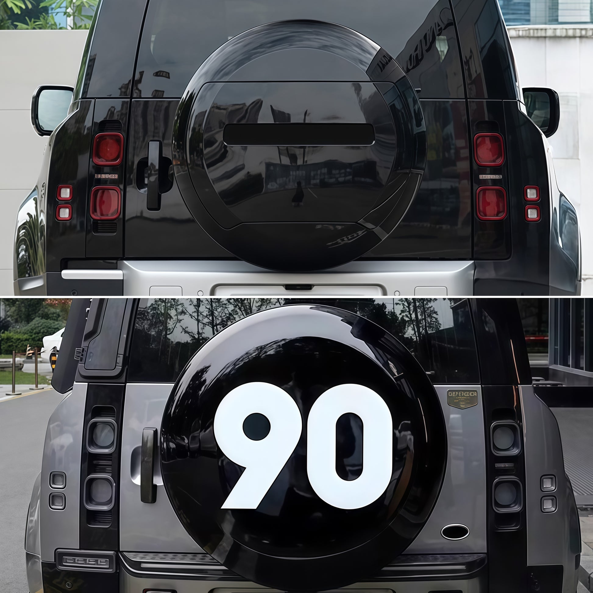 Kahn-style hard-shell spare tire cover, detail view