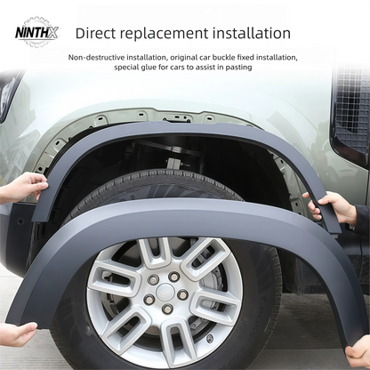 Painted-finish wide wheel arch extensions for Defender 90/110 L663, full kit view