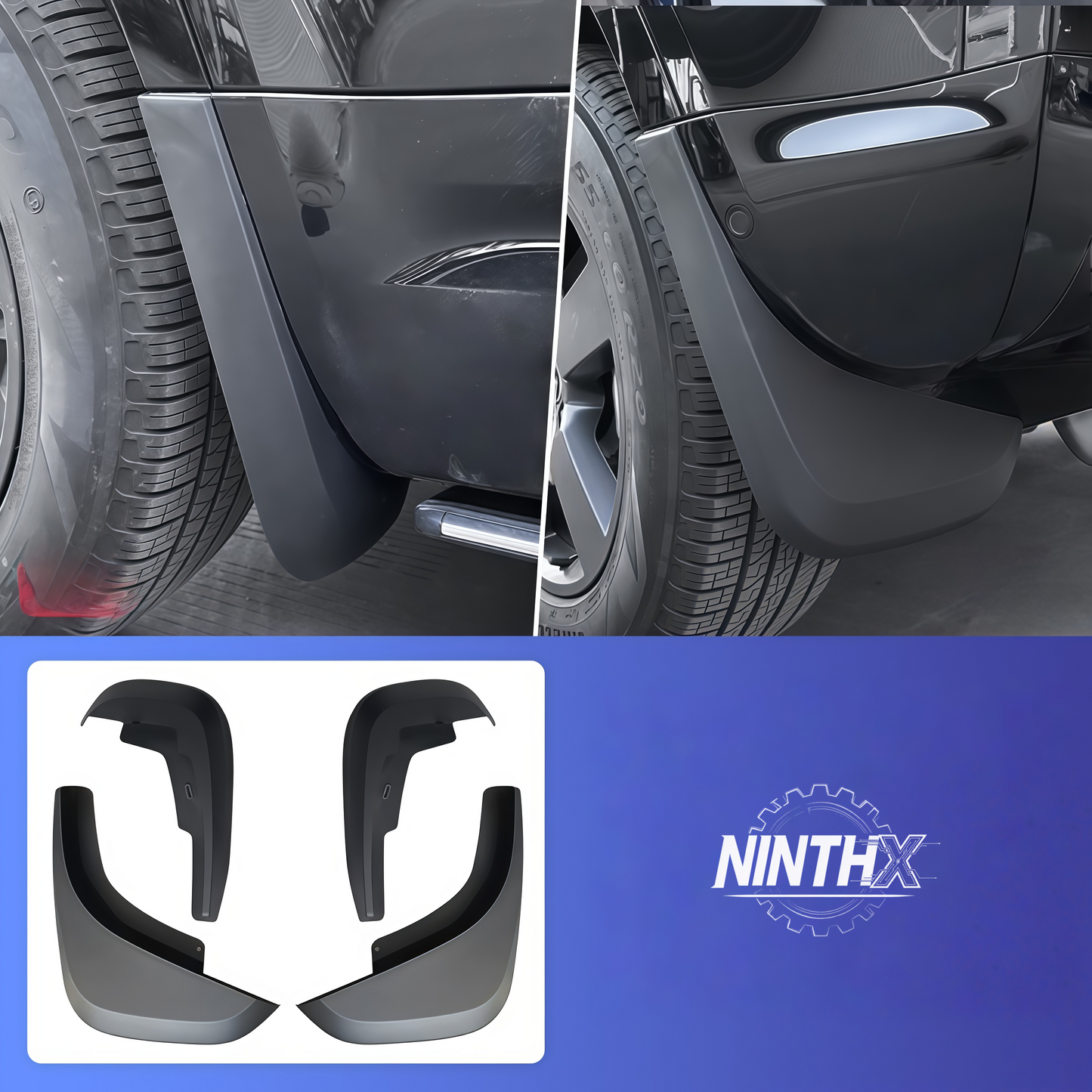 Bolt-on Defender splash guard set, finish detail