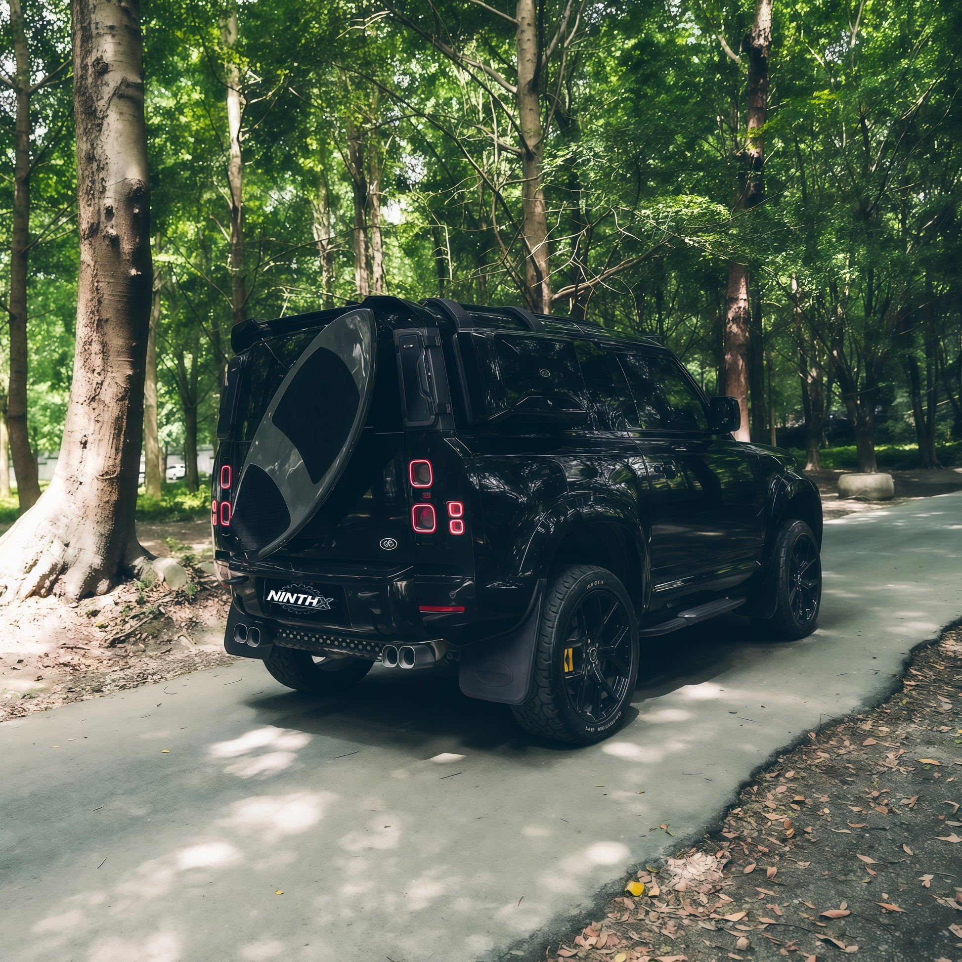 Custom rear door styling spare tire delete panel