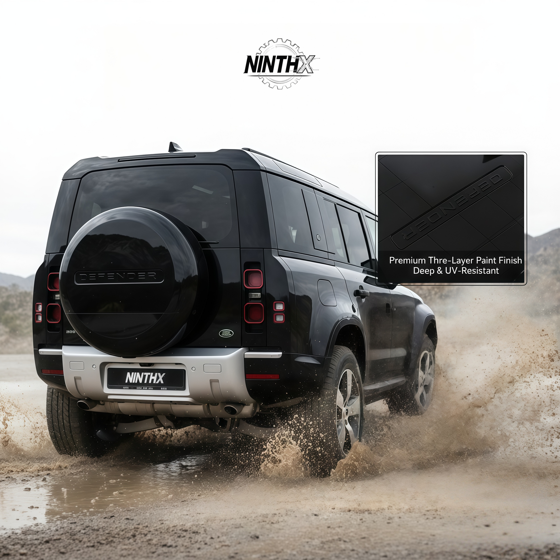 UV-protected rear spare wheel protector for Defender L663 90/110/130, full kit view