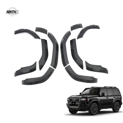 Matte black textured ten-piece wide fender flare set shown with a black Land Cruiser Prado LC250