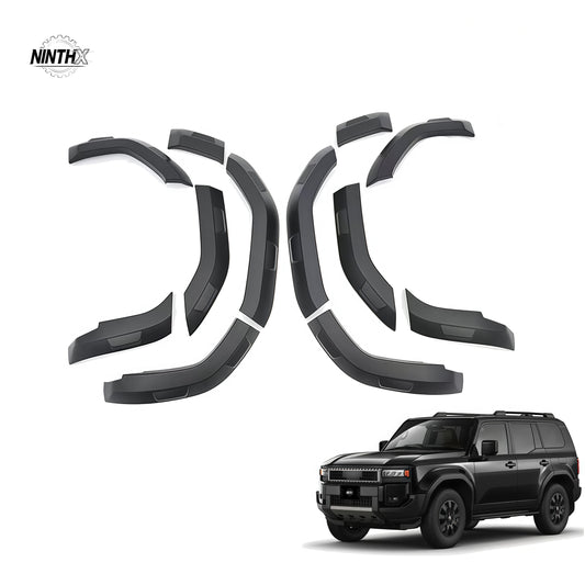 Matte black textured ten-piece wide fender flare set shown with a black Land Cruiser Prado LC250