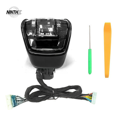 Gloss black crystal-style illuminated gear shifter assembly with wiring harness and install tools for Toyota Land Cruiser Prado LC250