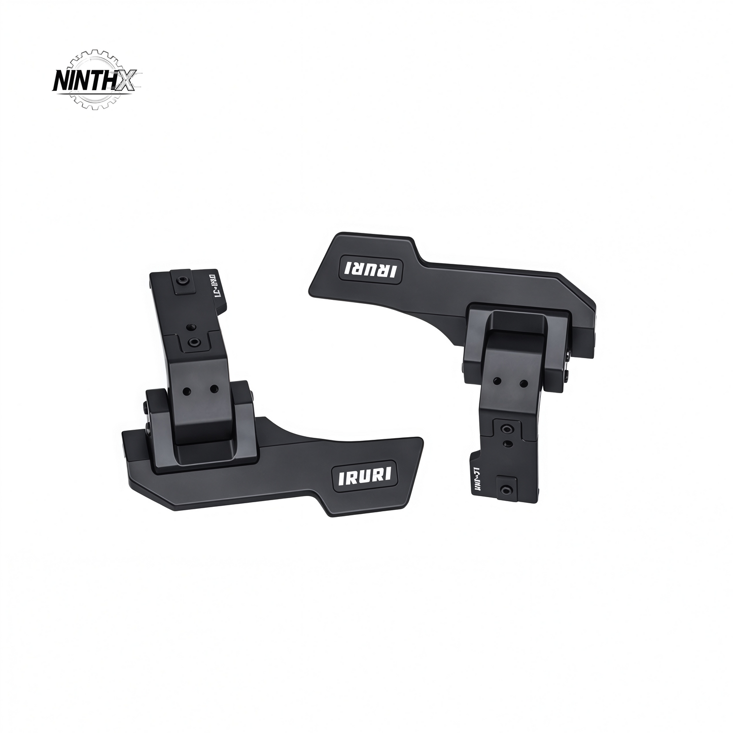 Pair of black aluminum IRURI-style A-pillar light mount brackets for Toyota Land Cruiser Prado LC250