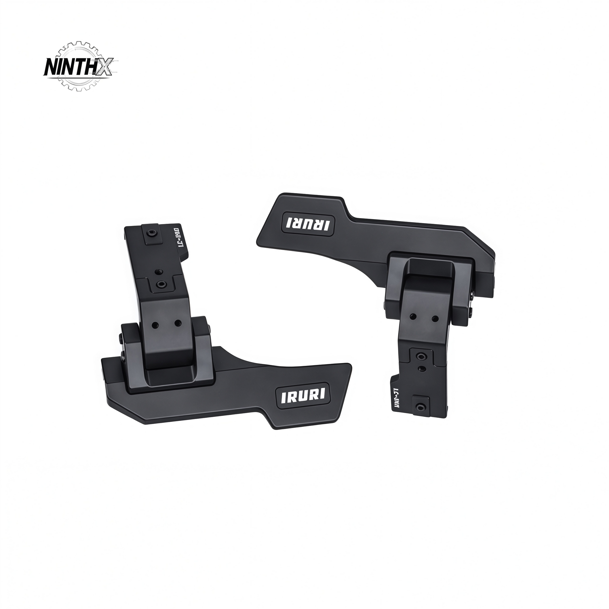 Pair of black aluminum IRURI-style A-pillar light mount brackets for Toyota Land Cruiser Prado LC250