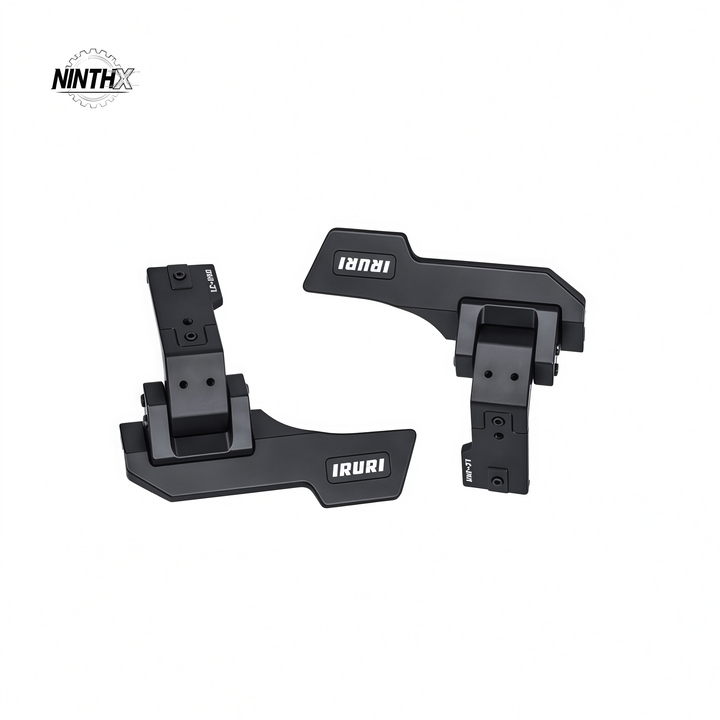 Pair of black aluminum IRURI-style A-pillar light mount brackets for Toyota Land Cruiser Prado LC250