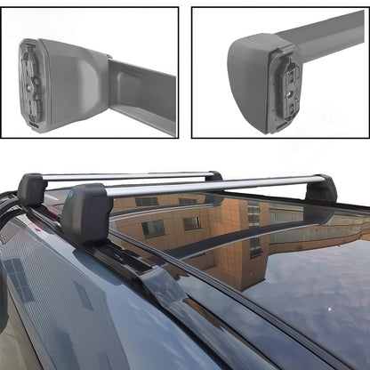 Lockable anti-theft roof carrier rails, rear angle view