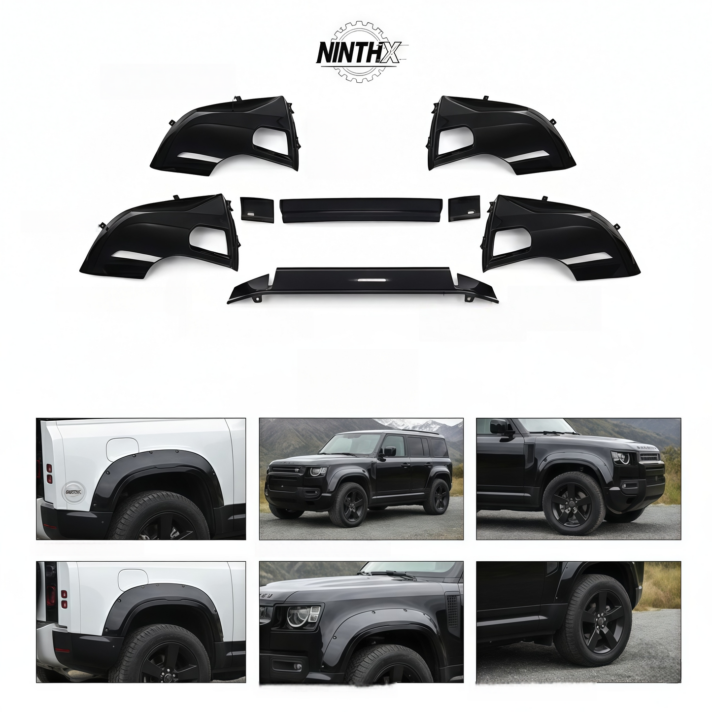 Gloss-black side skirts lower moulding kit for Defender L663 90/110/130, installed view