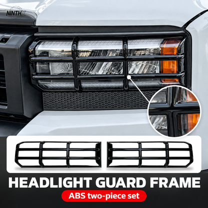 ABS headlight guard frame for Toyota Land Cruiser Prado LC250, shown installed with the left and right set below.