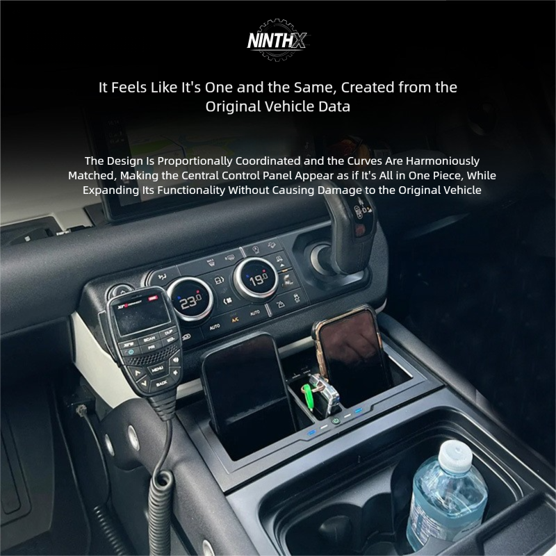 15W fast wireless charger center console, detail view