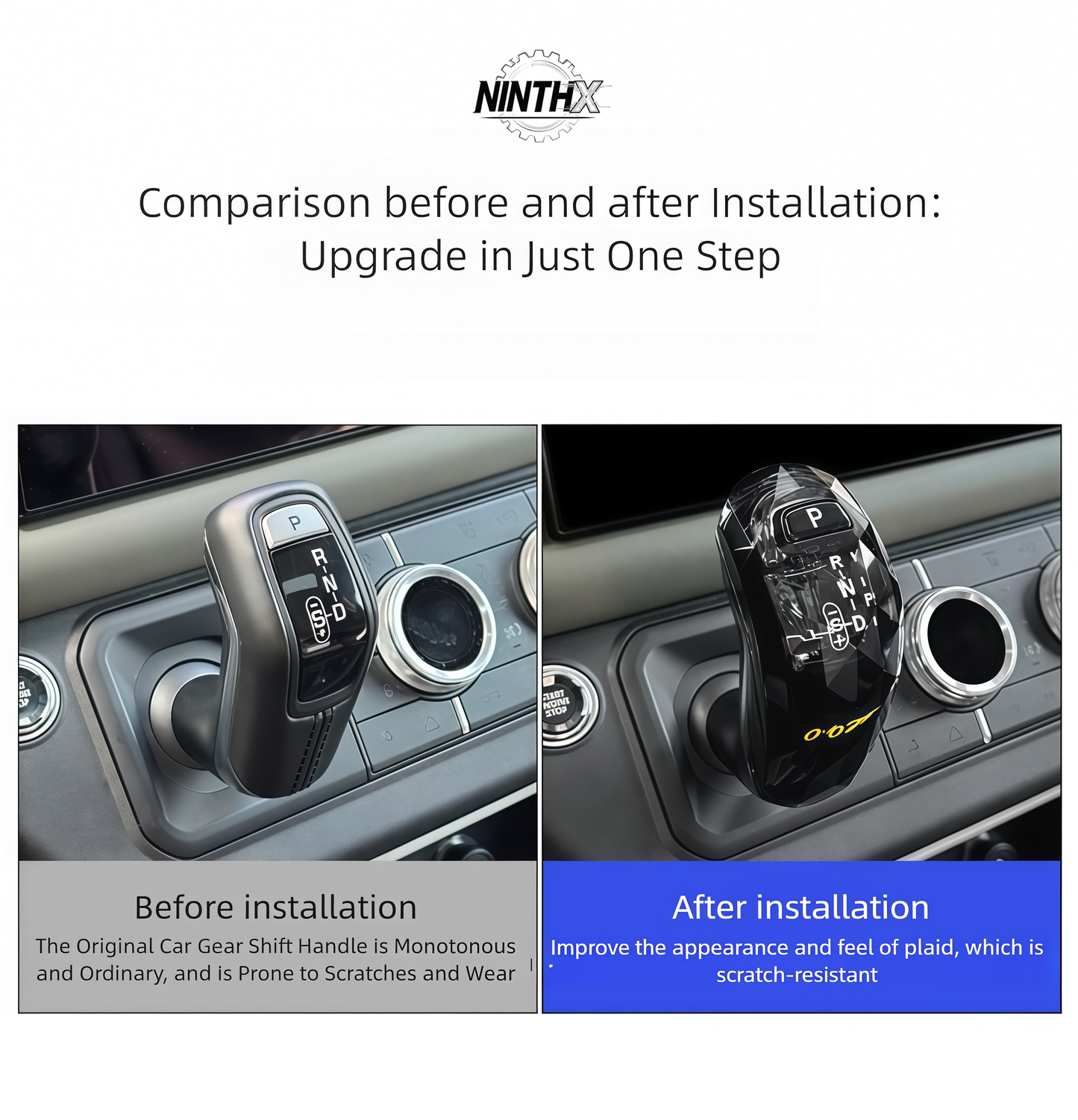 Backlit crystal gear selector retrofit, detail view