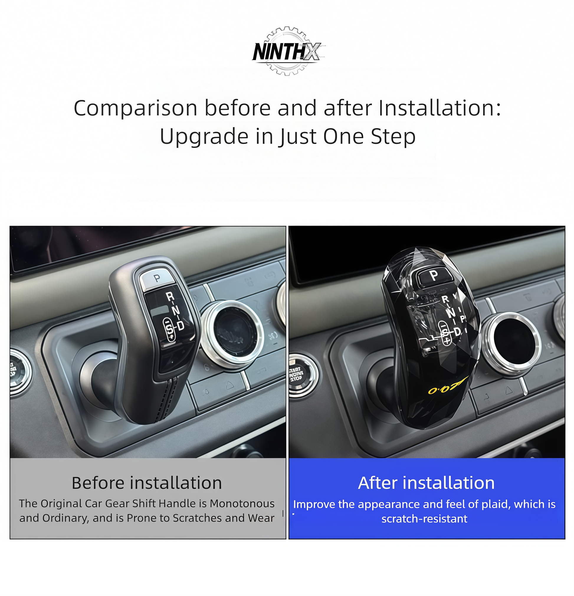 Backlit crystal gear selector retrofit, detail view