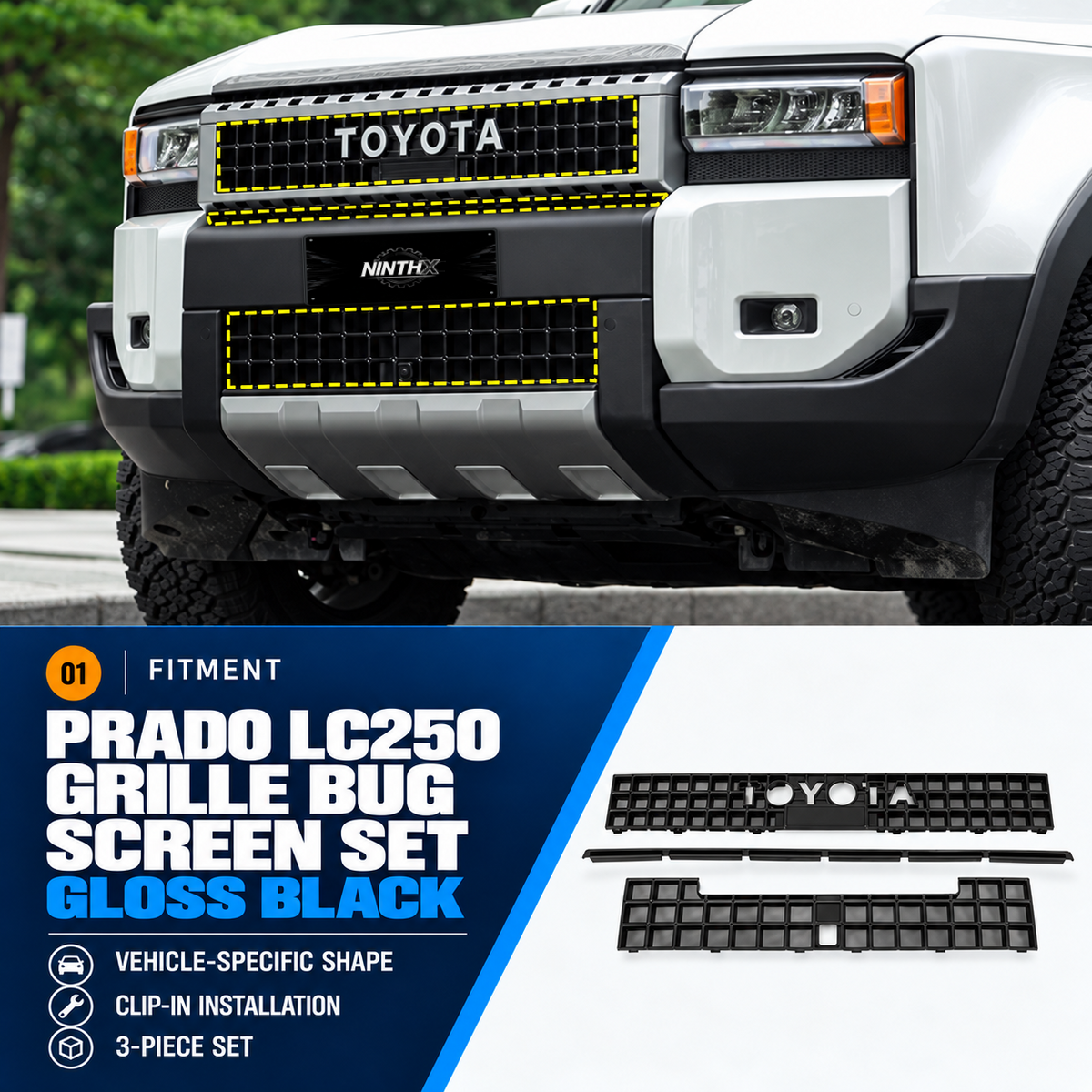 Toyota Land Cruiser Prado LC250 Front Grille Bug Screen Kit