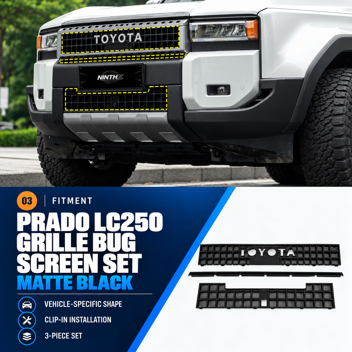 Toyota Land Cruiser Prado LC250 Front Grille Bug Screen Kit