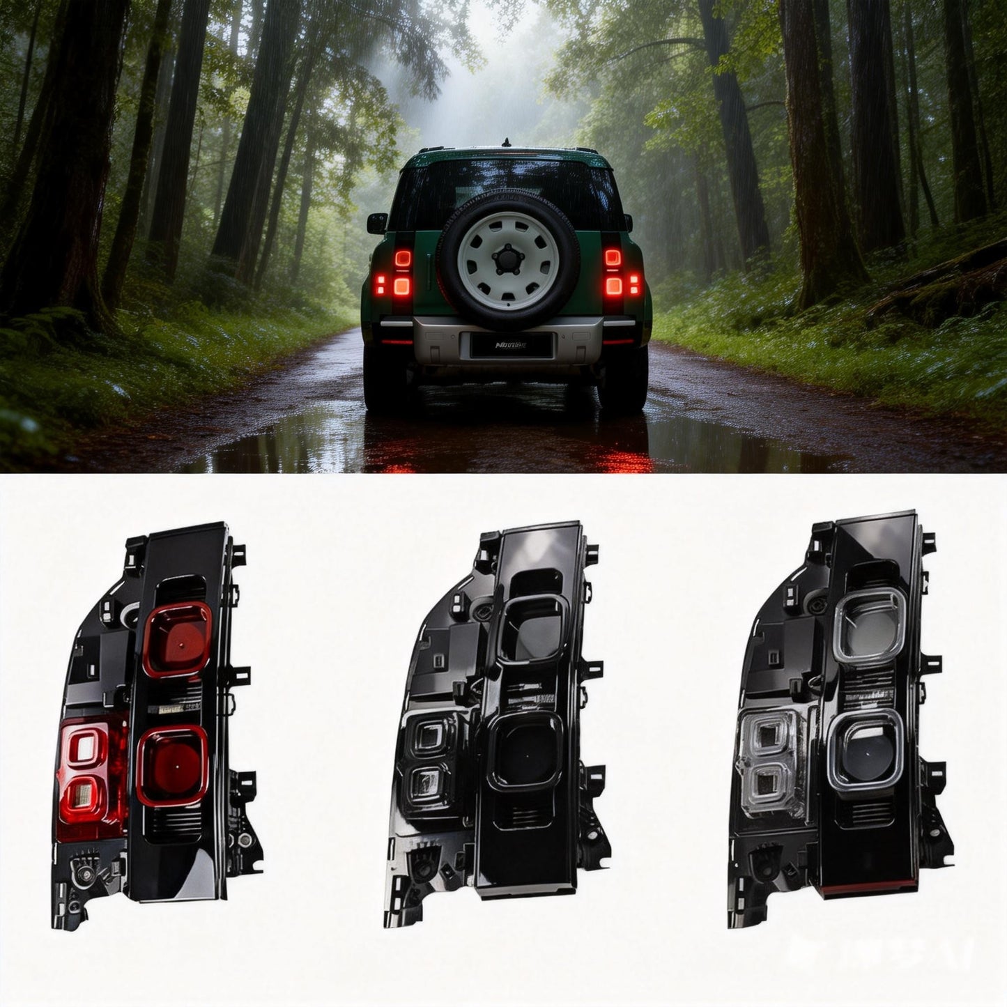 Smoked-black LED taillights limited edition for Defender L663 90/110/130, installed view
