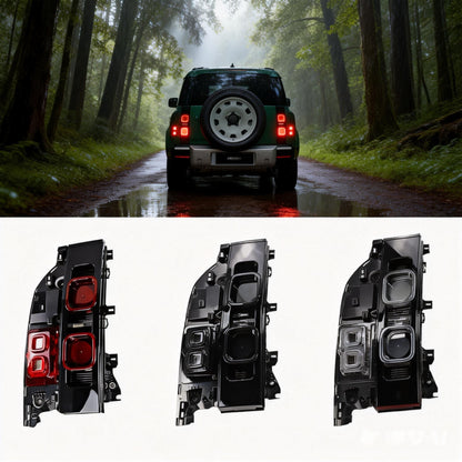 Smoked-black LED taillights limited edition for Defender L663 90/110/130, installed view